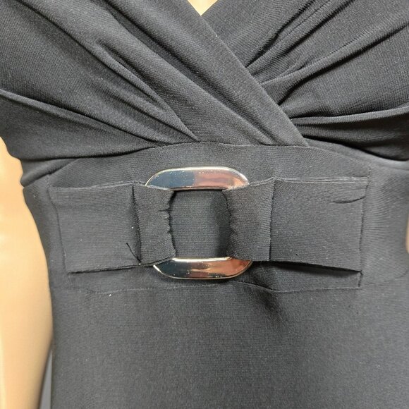 Vintage 90s Black Dress Size M Silver Buckle Lace Trim Witchy Goth Prom Party - Picture 3 of 8